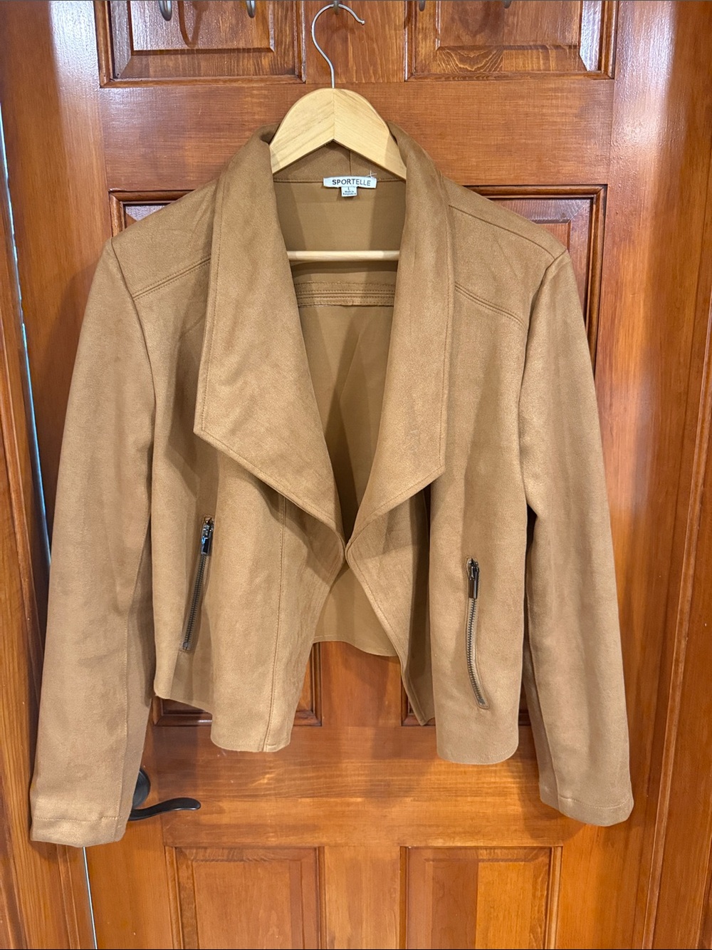 Sportelle Camel Faux Suede Open Front Jacket